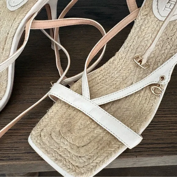 Coach Cream Strappy Espadrille Heeled Sandals - Picture 2 of 6